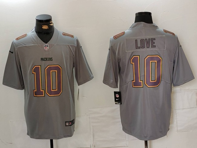 Men's Green Bay Packers #10 Jordan Love Grey Atmosphere Fashion Stitched Football Jersey